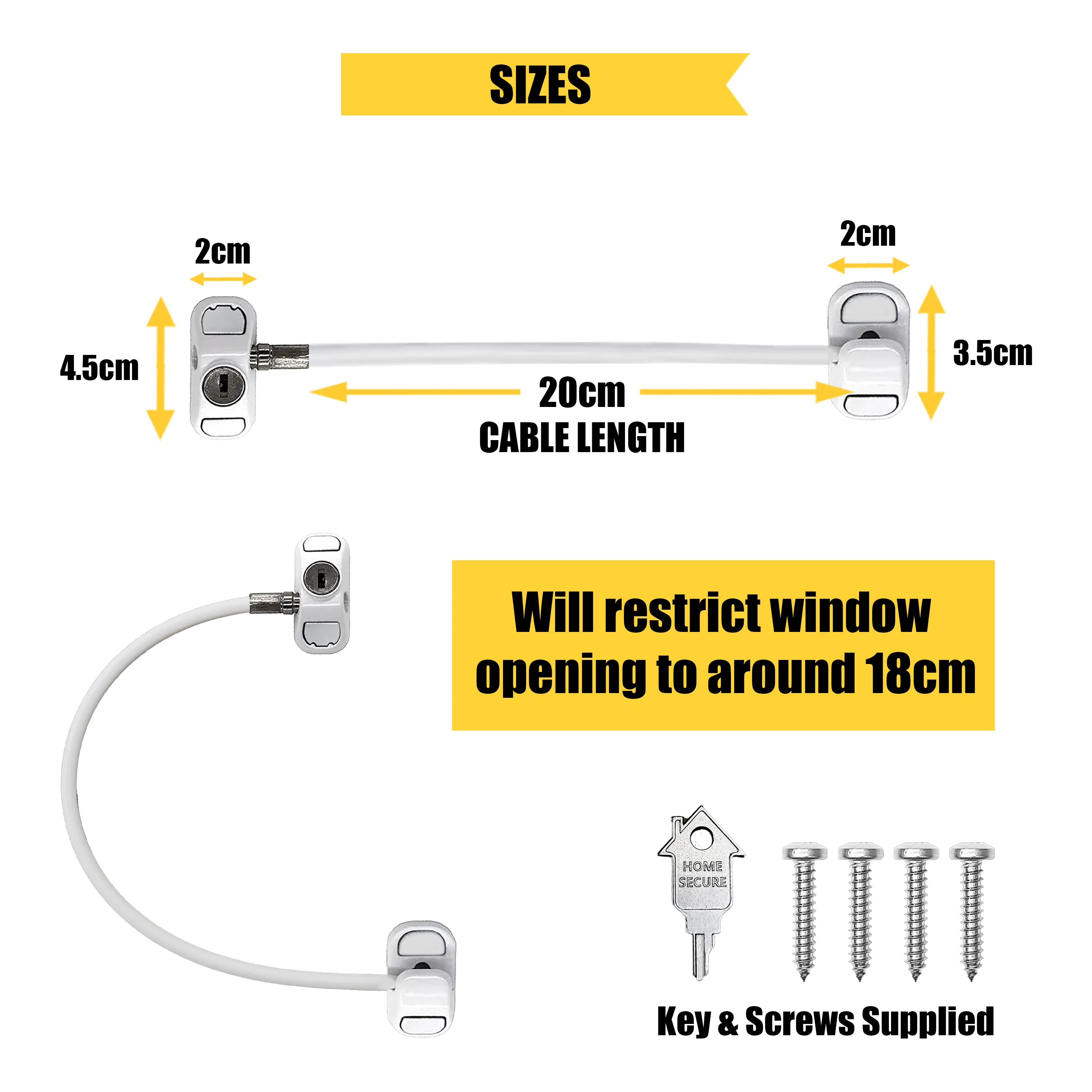 Window Cable Restrictor Lock | Home Secure™ Key-Operated Window Security - Image 4